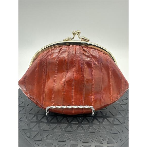Lee Sands Orange Eel Skin Vtg Coin Purse Wallet 2 Compartments - Picture 1 of 6